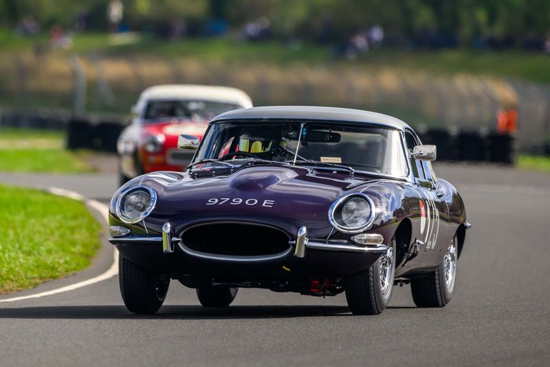 Hilton & Moss take the purple E-Type to Castle Combe